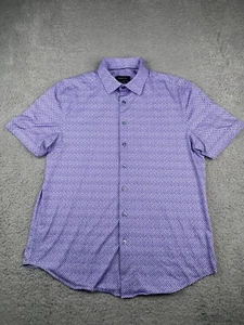 Bugatchi 8 Way Stretch Shirt Mens Large Lavender Diamond Button Up Short Sleeve - Picture 1 of 13