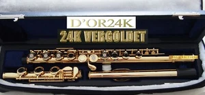 24ct Querflöte Gold Gold Flute open holes B-Foot Flauta or platas abierto - Bild 1 von 12