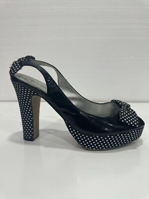 Miss Bison Sling Back Black and White Polka Dot Heels  - Image 1 of 4