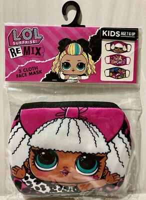 Girls LOL SURPRISE 1pk Face Masks Cloth 3 Pair Included Ages 7-Up😷 Washable🆕 - Image 1 of 4