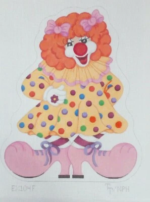TT / NPH needlepoint HP handpaint canvas CLOWN girl lady pink shoes 13m 13x16.5" - Image 1 of 4