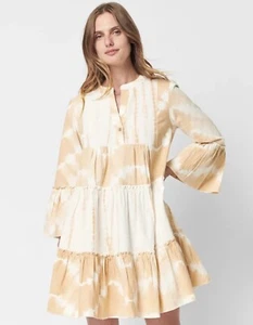 FAHERTY Ahornzucker BRAUN Krawatte Farbstoff VIDA Bio BAUMWOLLE Trapez MINI Kleid L - Bild 1 von 6