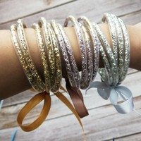 All Weather 5Pcs/Set Glitter Filled Silicone Jelly Bowknot Bangles Bracelets Set