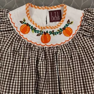 Lil Cactus Halloween Bishop Smocked Dress Girls 6Y Embroidered Pumpkin - Picture 1 of 16