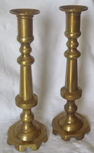 "Par de candelabros vintage de latón macizo pesado hechos en México pátina de 13 1/2""" - Imagen 1 de 10