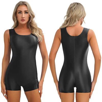 Damen Body ÖL Glanz Kurz Overall Einteiler Bodysuit Fitness Sportbody Jumpsuit - Bild 1 von 3