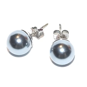 Orecchini donna argento 925 PERLE perla grigie grigio mm 10 perno e farfallina - Imagen 1 de 2