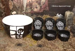 CRATE & BARREL SKELETON PREP BOWL & INDIVIDUAL SKULL BOWLS (6) -NWT- BOO-TIFUL! - Picture 1 of 11
