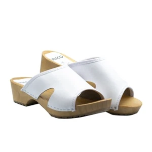 Swedish women wooden clogs,open toe clogs from natural black leather,alder wood - Picture 1 of 5