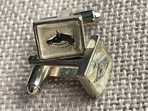 Vintage Equestrian Cuff Links Horse Head Encased In Shadow Box Style Resin - Picture 1 of 6