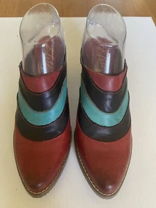 CORKYS Elite~Red Teal Leather Multi Color Clog Mule Slip-On Shoes~38/ 7.5 - Picture 1 of 9