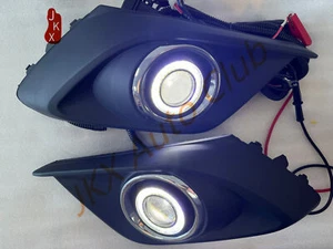 For 2014-2016 Mazda 3 LED COB Angel Eye Ring DRL Bumper Fog Lights Switch Kit - Picture 1 of 21
