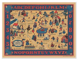 Mutter Gans Landkarte Kinderreime um 1934 | Kunstdruck Poster Vintage Deko - Bild 1 von 9