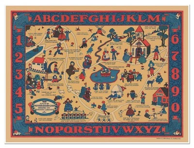 Карта земли матери гуся детские стишки c. 1934 | художественная печать плакат винтажный декор - Изображение 1 из 4