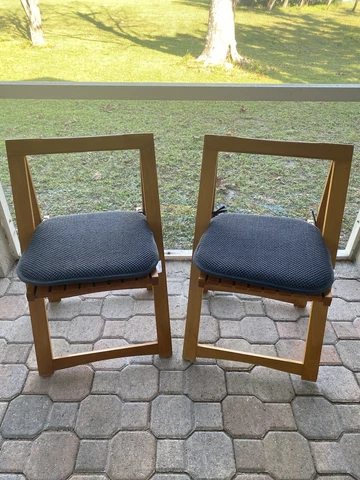 2 Vintage Wooden Folding Chairs Made In Romania Mid Century Wood Slat Seat Cover