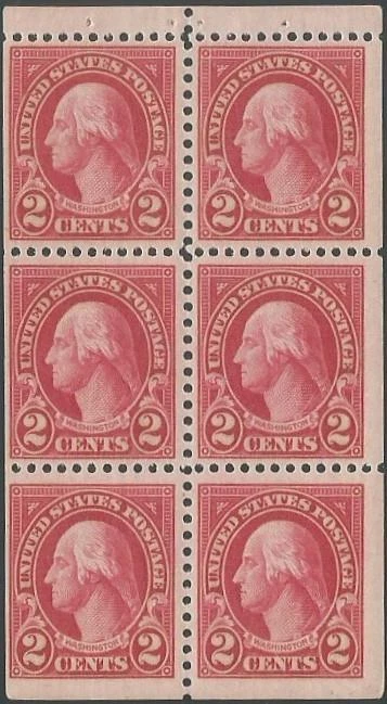 Booklet Pane of 6 stamps - Scott 634d - 2 cent - Washington - 1926 - MNH - Image 1 of 1