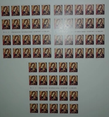 Three Panes x 20 = 60 of MADONNA & CHILD by Gossaert 37¢ US Stamps. USA Sc 3675a - Image 1 of 4