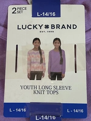 NEW Lucky Brand purple pink size L 14 16 youth 2 Piece Long Sleeve Knit Tops Set - Image 1 of 4