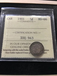 1901 ICCS Graded Canadian, ¢5 Cent, **MS-66** #XOQ 943 - Picture 1 of 8