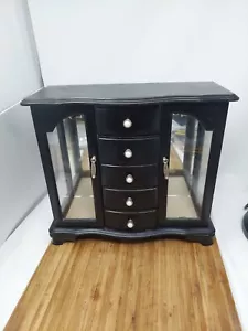 Wood Jewlery Box Wide doors 5 Drawers 2 Necklace Carousels Mirrors & Rings Holds - Picture 1 of 11