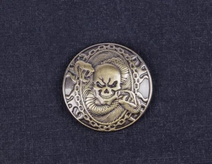 1-1/8'' Western Fortune Cover Screw Back Concho Antique Brass Skull Saddle Tack - Picture 1 of 10