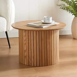 Home Collection Coffee Round Panelled Coffee Table Light Oak Finish Books Cups - Picture 1 of 2