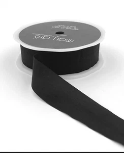 May Arts Ribbon Wrinkled Faux Silk 1 Inch Black Cut edge 50 Yards - Picture 1 of 3