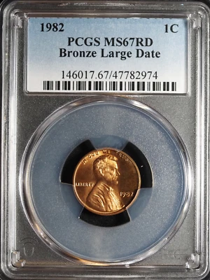 1982 Bronze Large Date Modern Lincoln Cent PCGS MS67 RD #2974 - Image 1 of 4
