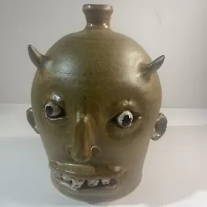 Marvin Bailey primitive Volkskunst Keramik Steinzeug Teufel Krug Southern SC 8,5" - Bild 1 von 13