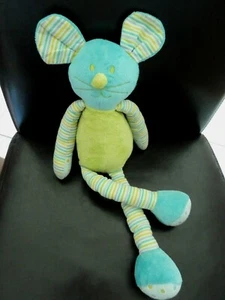 71. DOUDOU PELUCHE MAXITA SOURIS Vert bleu patte rayé 43cm EXCELLENT ETAT - Foto 1 di 1