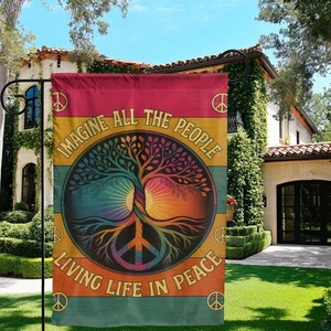 Peace Baum Gartenfahne, doppelseitig Outdoor Hof Deko Hippie Boho Banner - Bild 1 von 5