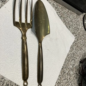 "Lote vintage de pala y tenedor de jardín de latón hecho en la India 10-11""" - Imagen 1 de 8