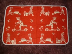 NOS Vintage Baby Crib Blanket Reversible Children at Play Red White - Picture 1 of 8