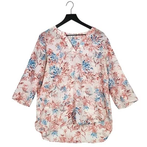 Blusa túnica transparente Chaus NY talla mediana femenina abstracta floral mangas con lengüeta enrollable - Imagen 1 de 8