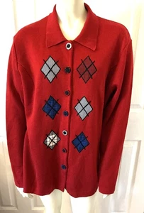 Suéter rojo vintage 1995 Susan Bristol bordado a mano Hong Kong botones únicos - Imagen 1 de 4