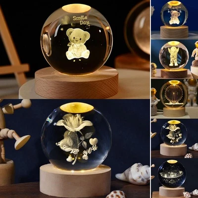 3D-Kristallkugel, Mond, Planet Globus Tischlampe USB-LED-Nachtlicht Valentinstag - Bild 1 von 4