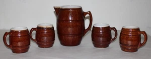 Juego de 4 tazas y jarra jarra jarra barril gres marrón MCCOY de colección años 20 n.º 4 - Imagen 1 de 22