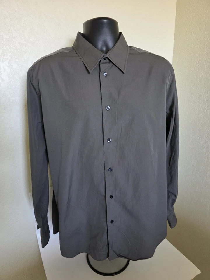 Camisa de Vestir Clásica Hermes Gris Rara Increíble 100% Algodón Hecha en Francia Talla 44 Foto 1 de 4