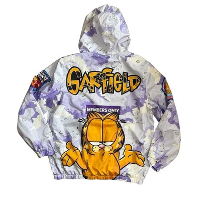 Chaqueta cortavientos púrpura con cremallera completa talla L Members Only Garfield & Odie Foto 1 de 4