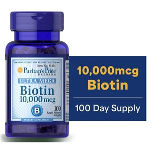 Puritan's Pride Ultra Mega Biotin 10,000 mcg Rapid Release Softgels, 100 Count - Picture 1 of 6