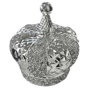 SILBER ZERKLEINERTER DIAMANT FUNKELNDE KRONE KÖNIG KÖNIGIN ORNAMENT REGAL SITTER BLING - Bild 1 von 2