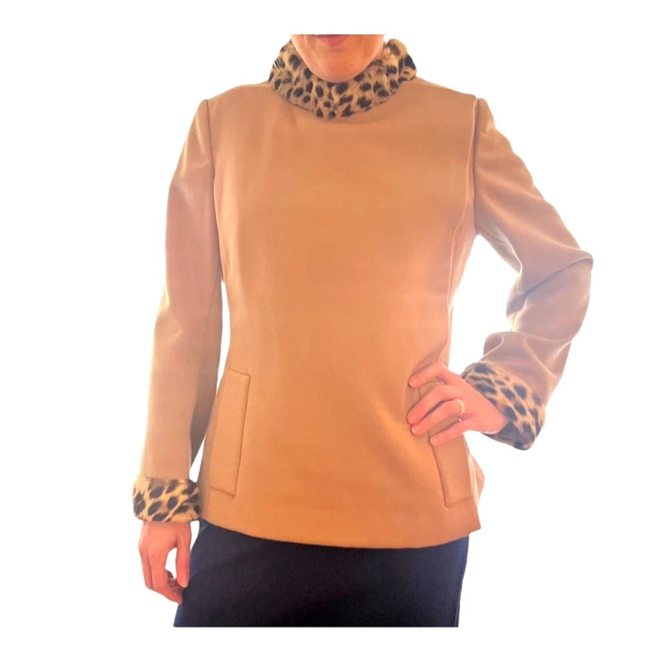 Jack Feit Coat Animal Print Vintage Union Made Fur Trim Size MED Tailored Chic - Image 1 of 4