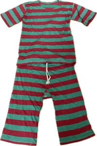Antique 1910 Mens Red Green Stripe Wool Knit 2 Piece Bathing Suit Swimsuit Vtg - Picture 1 of 10