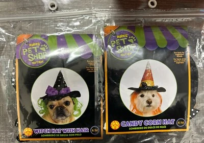 Lote de 2 Rubíes Tienda de Mascotas Boutique Bruja Sombrero y Caramelo Maíz Sombreros - Talla S/M Foto 1 de 4
