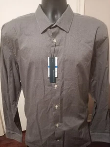 New NWT Perry Ellis Men's Shirt Size XL Polka Dot Button Down Black Cotton - Picture 1 of 11