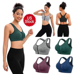 Women Zip Yoga Vest Wireless Padded Sports Bra Front Cami Push Up Support Tops - Picture 1 of 18
