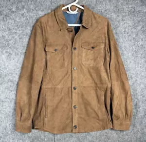 Peter Millar Leather Jacket Shacket Men's Small Brown Button Up Goat Suede Soft - Picture 1 of 12