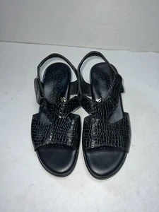 Women 6.5 M SAS Suntimer Black Patent Leather Croc Print Sandals Tripad Open Toe - Picture 1 of 8