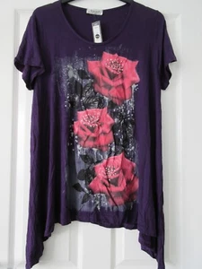 Purple hanky hem top pinky red floral design and glitter size 22 24 Nouvelle - Picture 1 of 6