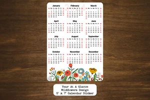 Year At A Glance Calendar Sticker With Wildflowers Design - Picture 1 of 4